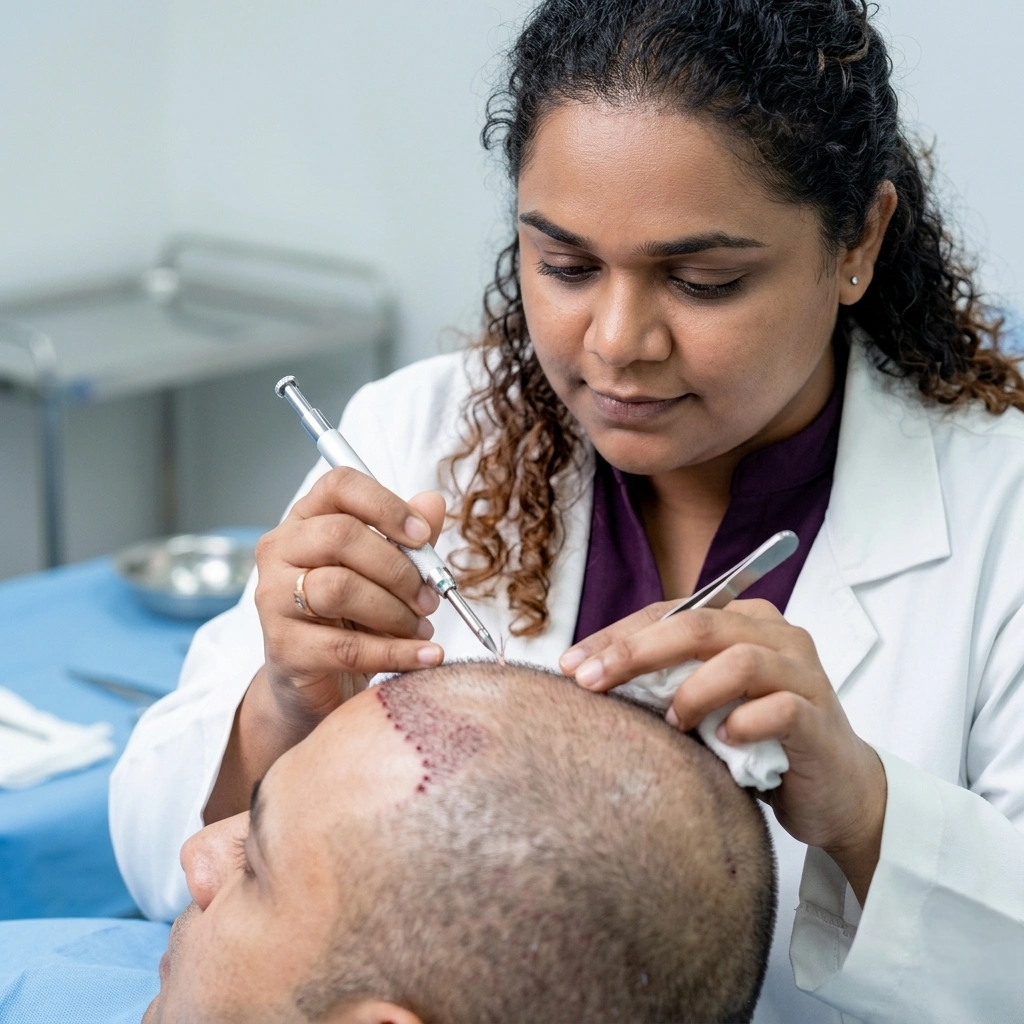 FUE extraction and implantation process at Cleaura Clinic Nagpur