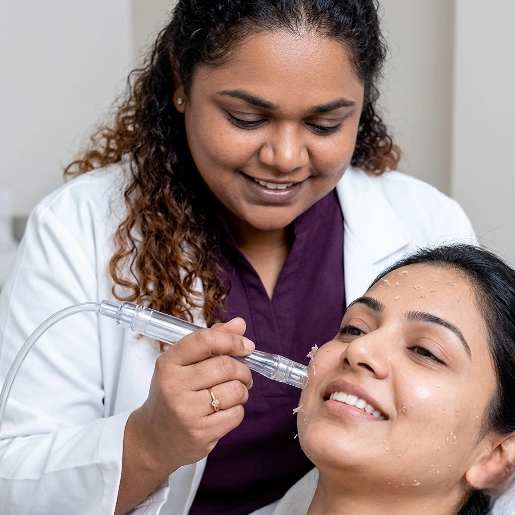 HydraFacial Step 1 deep cleansing and exfoliation at Cleaura Clinic Nagpur