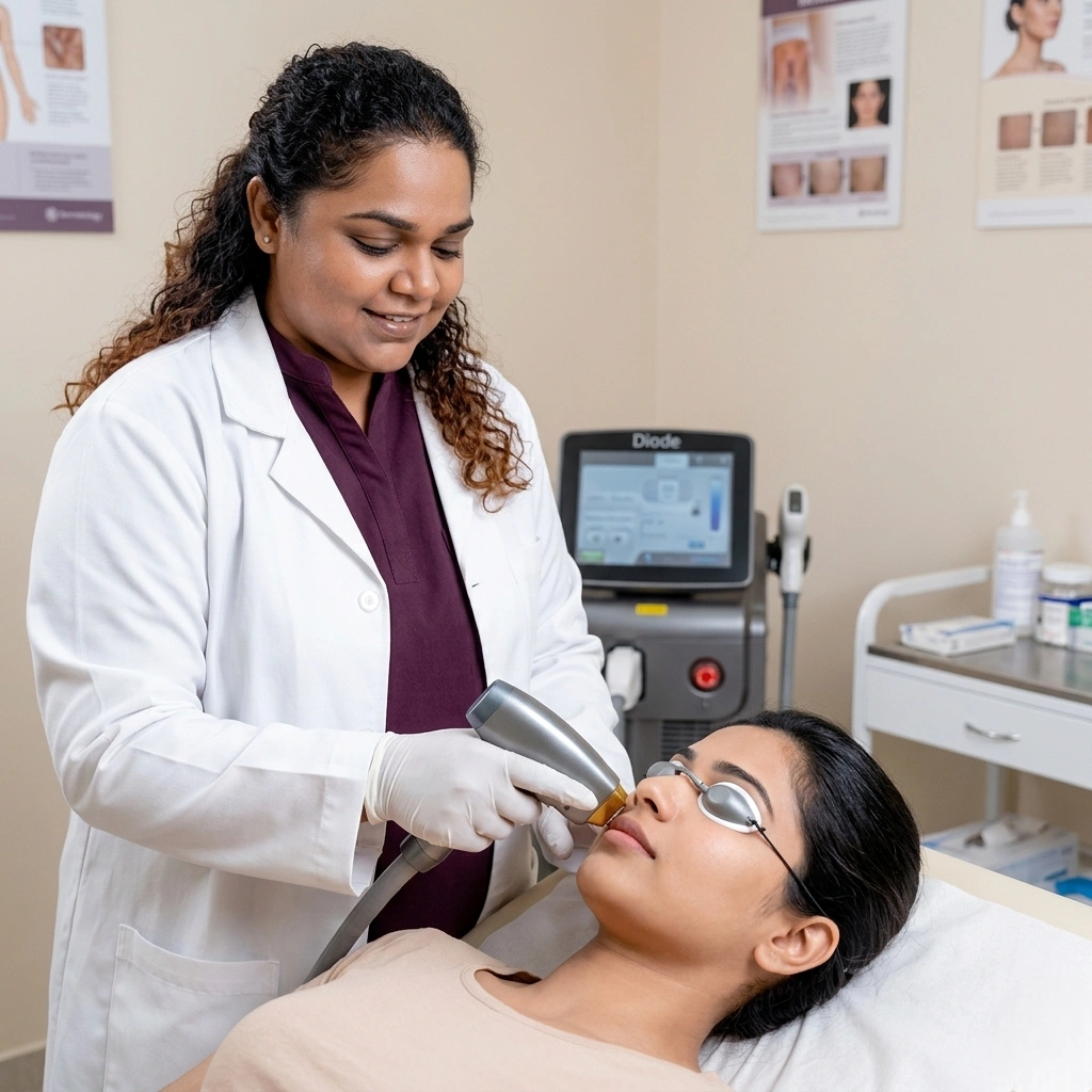 Diode laser hair removal session in progress at Cleaura Clinic Nagpur — painless treatment with cooling technology