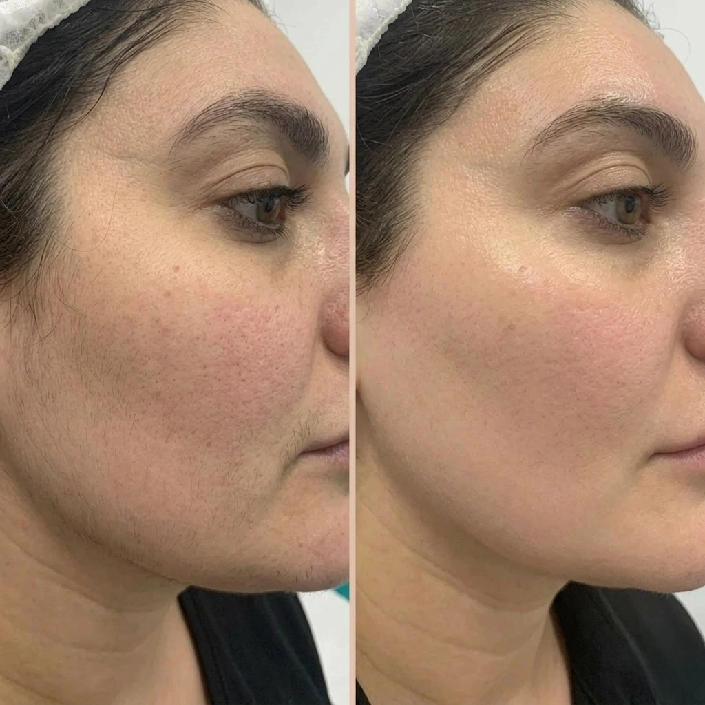 Before and after face laser hair removal results at Cleaura Clinic Nagpur