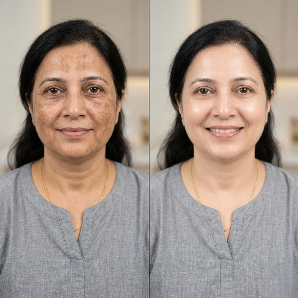 Melasma on face treatment before after photo Cleaura Clinic Nagpur
