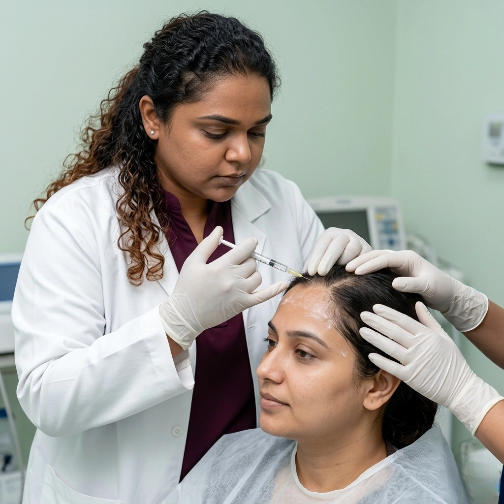 PRP injections being administered into the scalp 
              by Dr. Shruti at Cleaura Clinic Nagpur