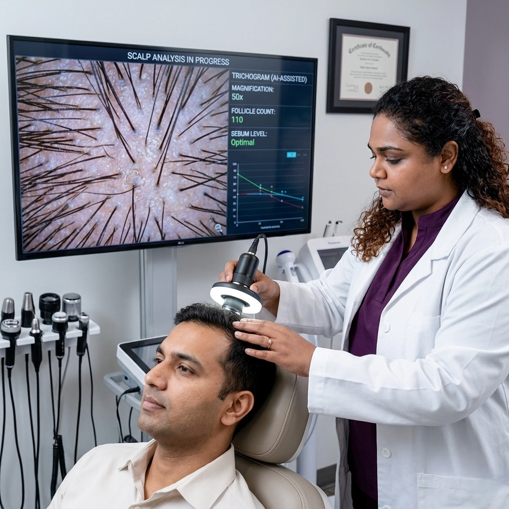 Trichoscopic scalp analysis and blood work for baldness diagnosis at Cleaura Clinic Nagpur