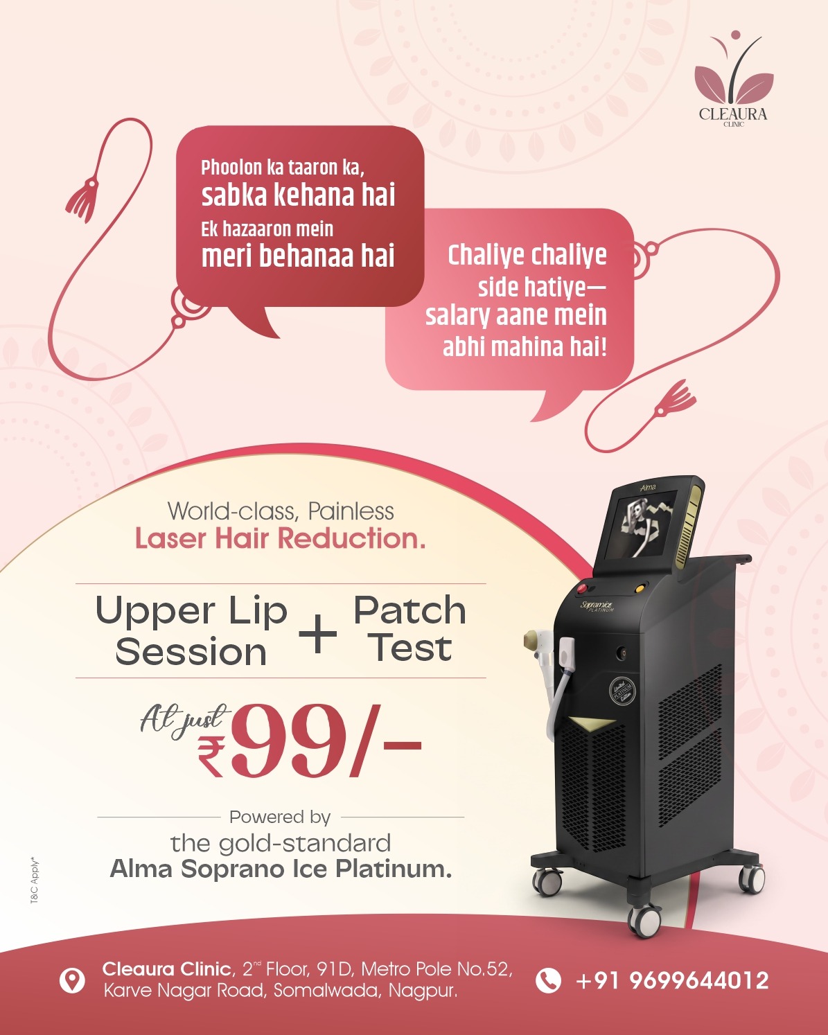 Soprano ICE Platinum laser hair reduction session at Cleaura Clinic Nagpur